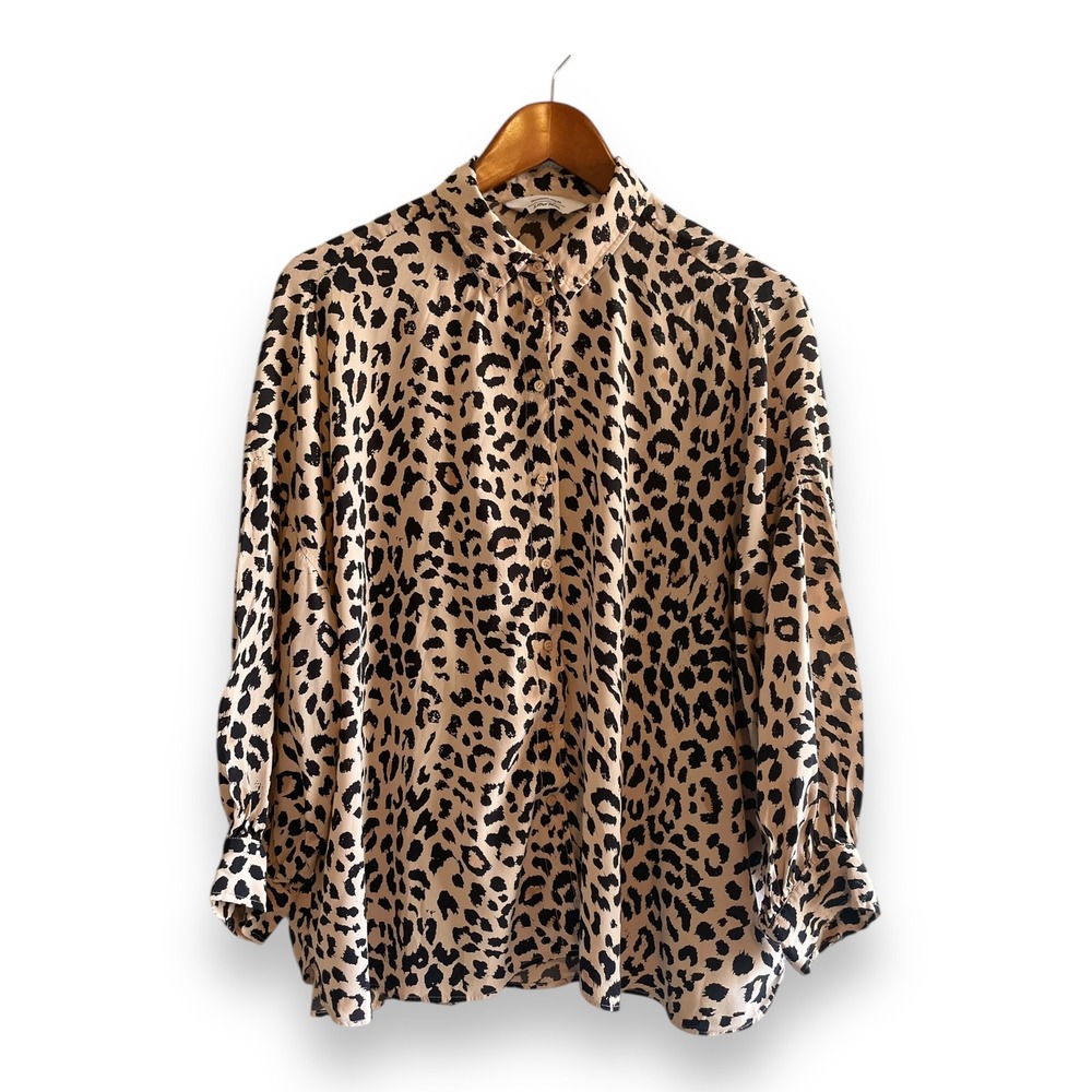 & Other Stories Stockholm Atelier Leopard Print Viscose Blouse Tan Black‎ US 12